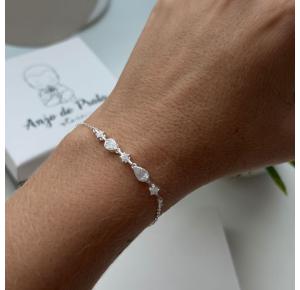 Pulseira de Prata 925 Gotas e Estrelas Cravejas de Zircônias